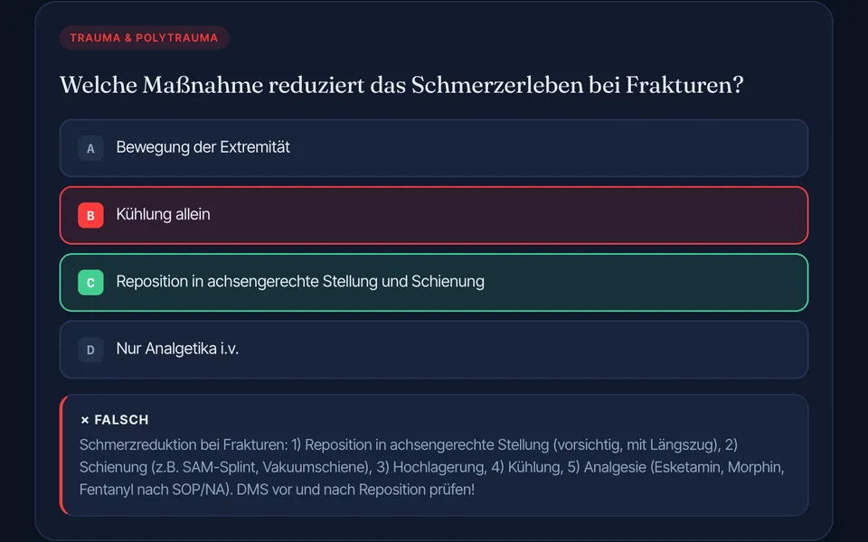 NotSan Learning: beantwortete Quizfrage zu Trauma mit Erklärung
